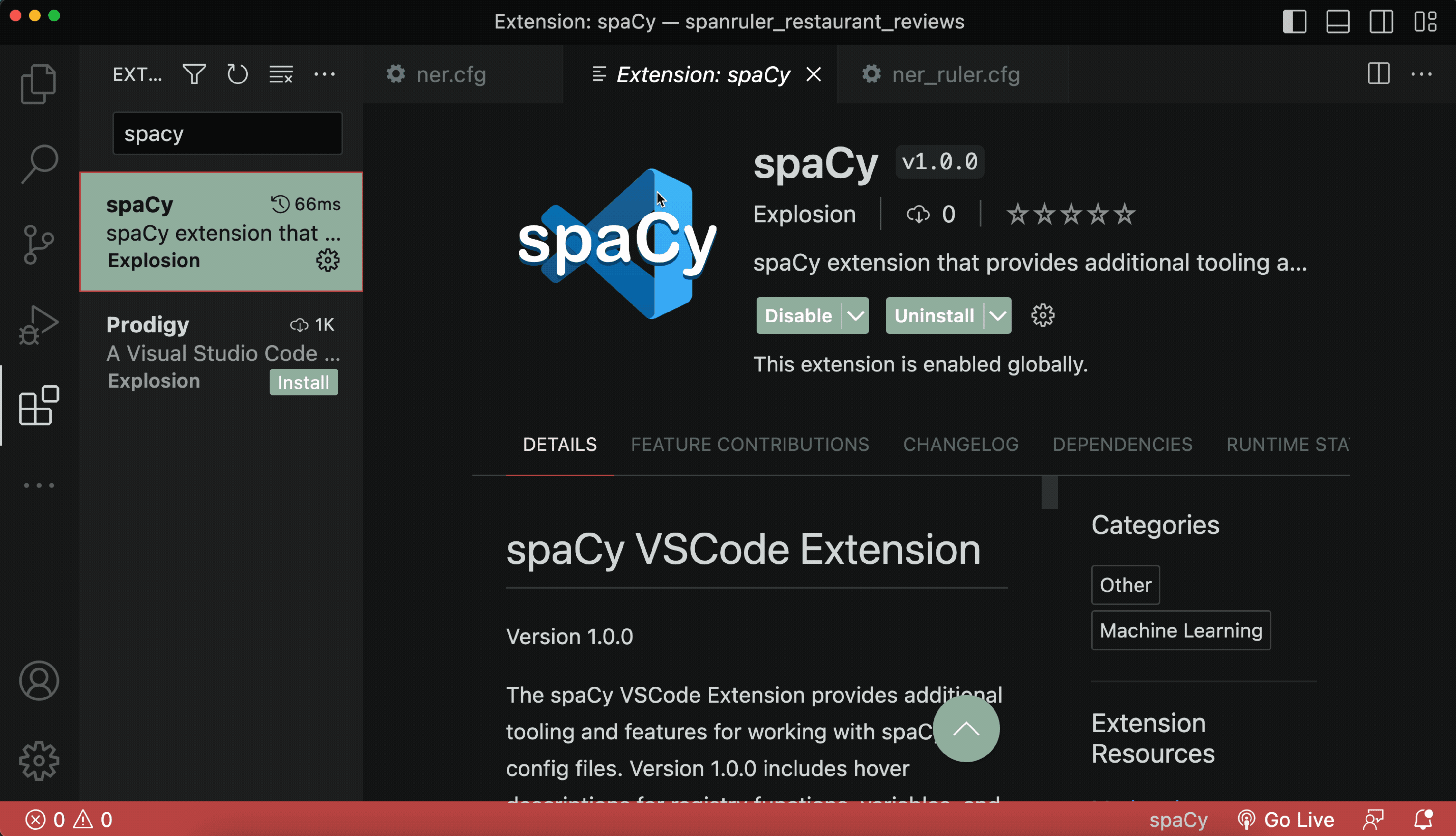 spaCy extension demo